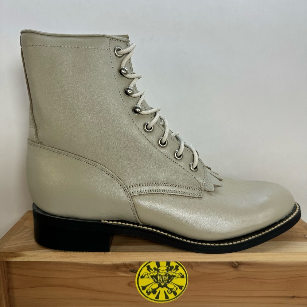 Justin Roper Boots Western Kiltie LaceUp White Leather Womens 5 1/2 B